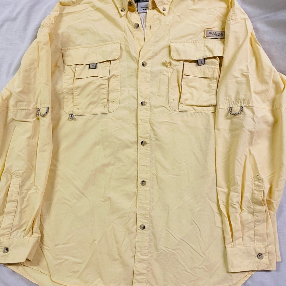 Columbia PFG Yellow Vented Long Sleeve Shirt, Mens Size XL, EUC